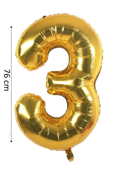SURPRISE PARTY STORE 3 Rakam Balon Gold Renk Folyo Balon 76 cm 34 inç Helyum ...