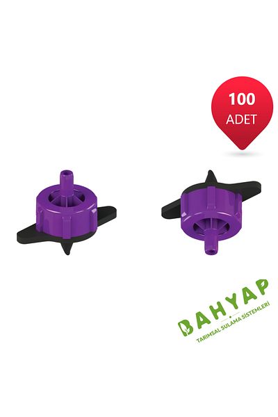 Bahyap Drip Irrigation Dripper Pressure Adjustable Purple Dripper 2 Lt/h - 100 Pieces