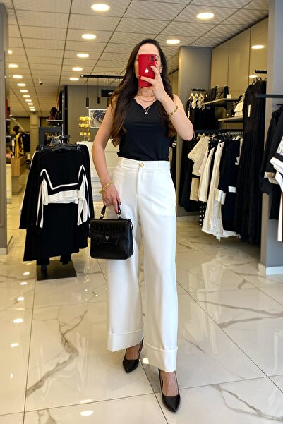 Vosse On Fashıon Ekru Gold Düğme Ve Cep Detaylı Duble Paça Pantolon