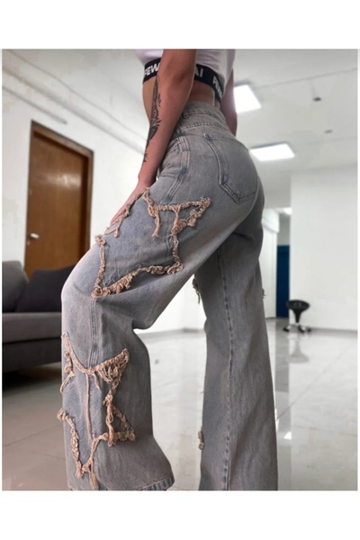 DEEFWEAR Γυναικείο τζιν παντελόνι με μοτίβο αστεριών Y2k με φαρδύ πόδι