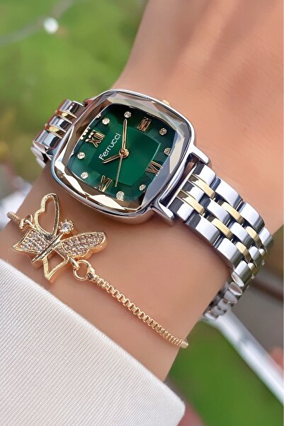 Ferrucci Ferruci Brand Yellow Silver Color Steel Cord Women's Wristwatch - Bracelet