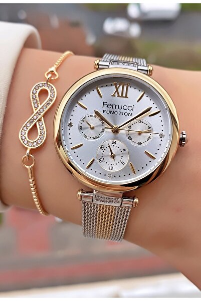 Ferrucci Ferruci Brand Yellow Silver Color Steel Cord Women's Wristwatch - Bracelet