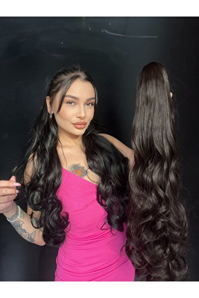 Suzan Peruk 80 cm Ekstra Uzun At kuyruğu Tokalı Postiş Doğal kestane