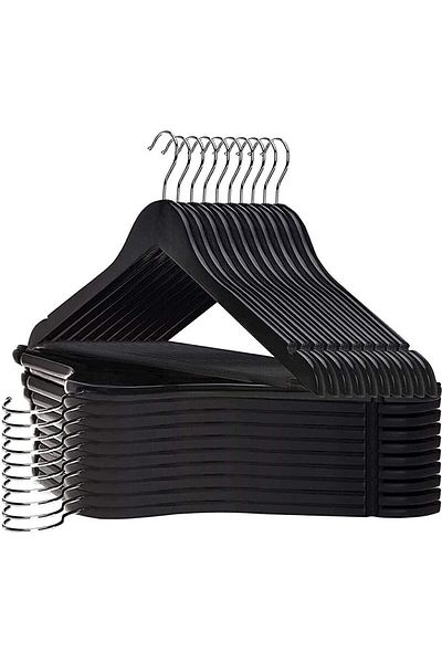 Store 12 Pieces Wood Look Plastic Hanger, Black, Clothes Shirts Pants Clothing Hanger Thick