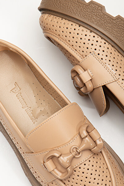 Tonny Black Kadın Nude Puantiye Delikli Önü Tokalı Kalın Poli Taban Loafer