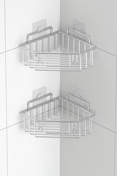 Tekno-tel Teknotel 2 τμχ Γωνιακό ράφι μπάνιου Chrome - με κόλλα και γάντζους ST291