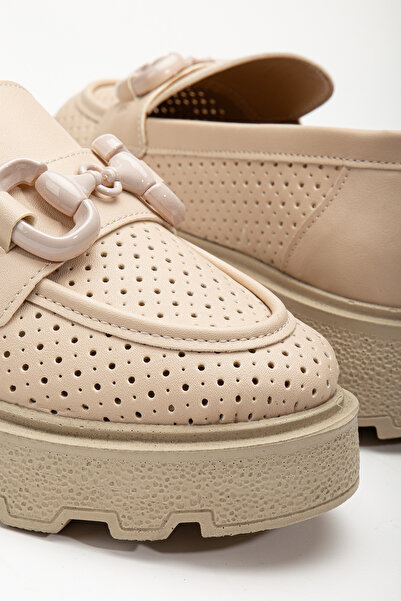 Tonny Black Kadın Ten Puantiye Delikli Önü Tokalı Kalın Poli Taban Loafer