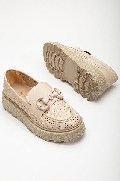 Tonny Black Kadın Ten Puantiye Delikli Önü Tokalı Kalın Poli Taban Loafer