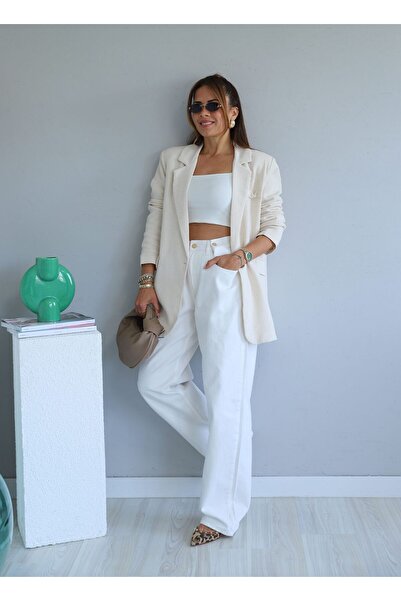 Purple by Banu Χαλαρή εφαρμογή Λευκό τζιν παντελόνι - Λεπτομέρεια μέσης