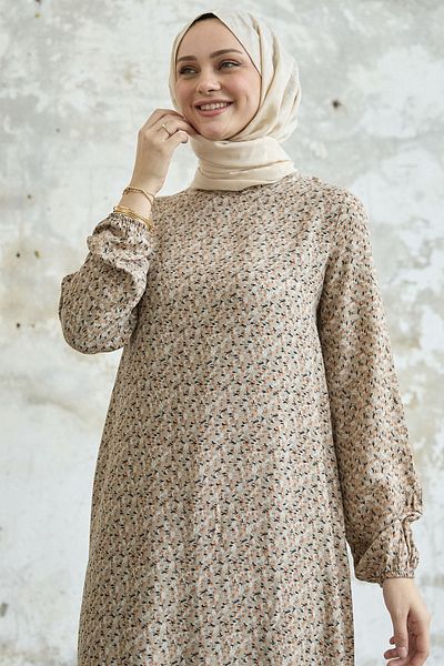 InStyle Rochie lejeră din viscoză cu margarete crocante - bej