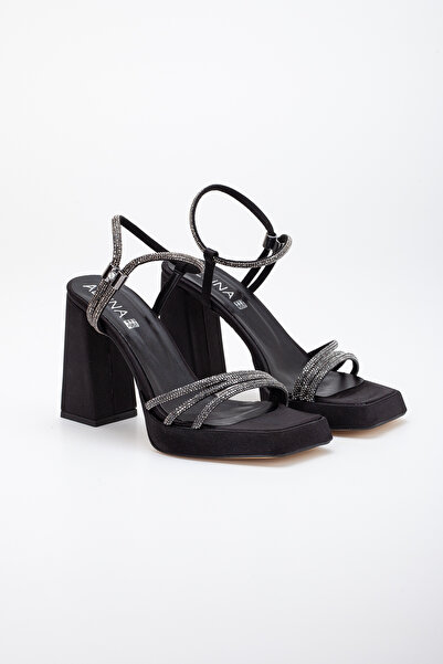 LİLLA women's pointed platform high thick heeled evening shoes with stones