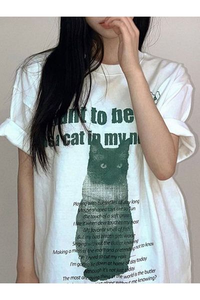 Gofeel Μπλουζάκι Unisex Oversize Cat Letter