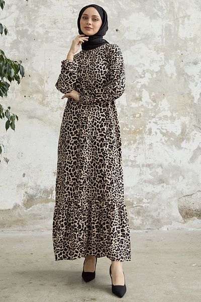 InStyle 2291 Patterned Viscose Casual Dress - Brown