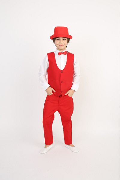 Haba Boys' Suit Hat Vest Shirt Pantalon Bowtie Costume Show Outfit