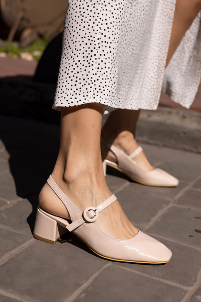 ANGELİNA JONES MARYO WOMEN'S BEIGE Patent Leather Heeled Shoes