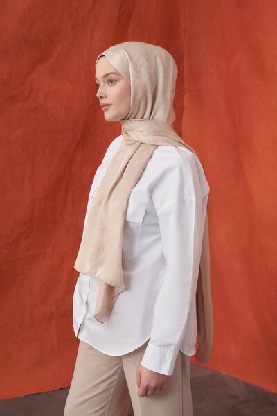 ARMANDA Μπεζ ιταλικό σάλι με ριγέ ζακάρ