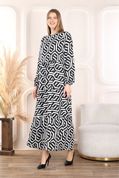 mervemoda Γυναικείο μακρυμάνικο υφαντό καλοκαιρινό φόρεμα