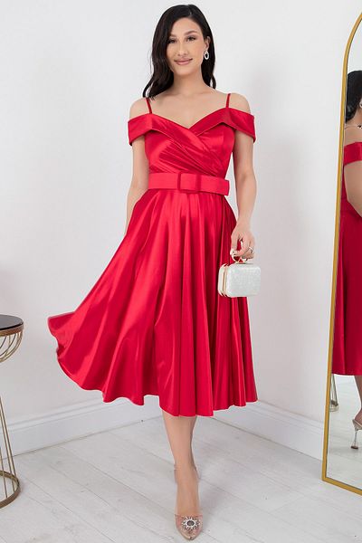 PULLIMM Rochie de seara din satin - Decolteu cu umeri si curea 39830