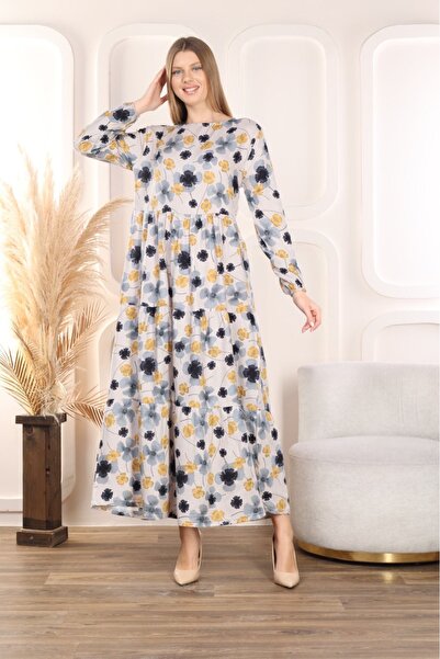 mervemoda Γυναικείο μακρυμάνικο υφαντό καλοκαιρινό φόρεμα