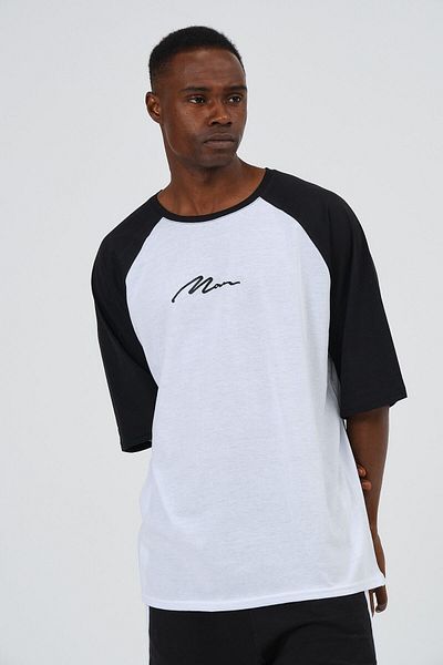 C&C OKULCUNUZ Tricou cu mânecă raglan imprimat cu scris de mână pentru bărbați