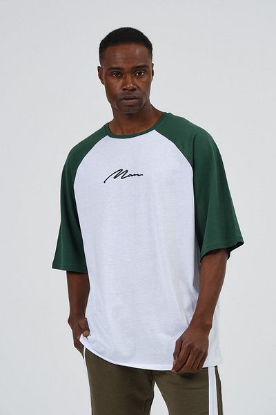 C&C OKULCUNUZ Tricou cu mânecă raglan imprimat cu scris de mână pentru bărbați