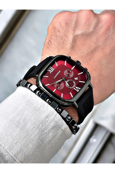 Chaperone Men's Sports Wristwatch - Black Square Model, Function + Bracelet Gift By Reward