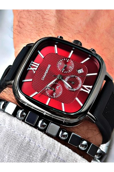Chaperone Men's Sports Wristwatch - Black Square Model, Function + Bracelet Gift By Reward