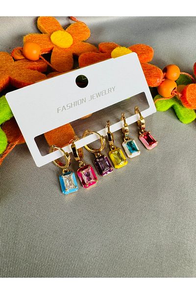 Gümüş sandık Colorful Rectangular Steel Earrings