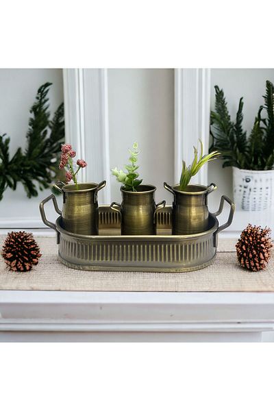 LUCKYHOMES Country Style 3-Pece Mini Presentation και Βάζο Κόκκινο - Χρυσό 8X5 20x15