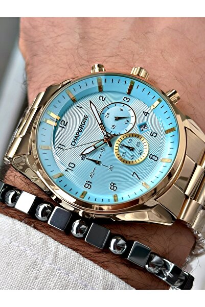Chaperone Altın Renk Fonksiyonlar Aktif Çelik Kordon  Erkek Kol Saati + BİLEK...