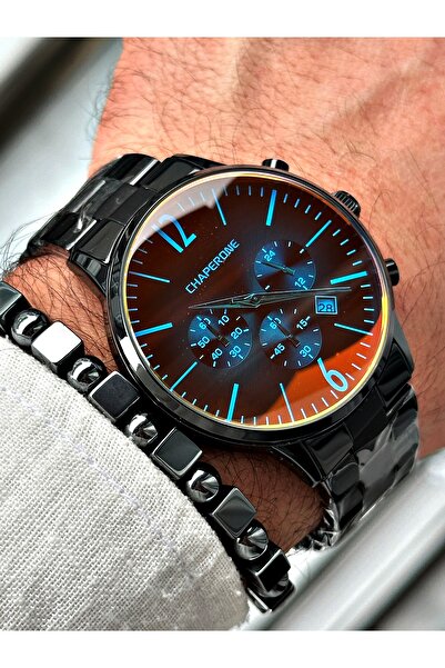Chaperone Siyah Renk Renkli Cam Fonksiyonlar Aktif Çelik Kordon Erkek Kol Saa...