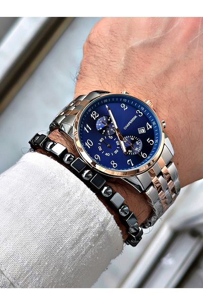 Chaperone men's Wristwatch - Rose Silver Color, Functions Active, Bracelet Gift + Reward