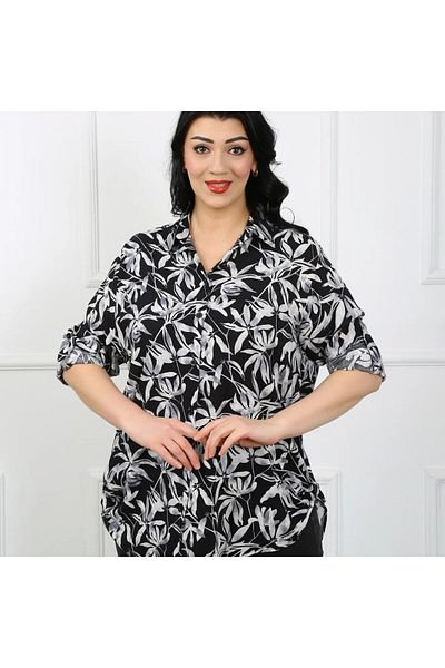 TUSSE Plus Colorful Leaf Patterned Classic Cut Regular 100% Cotton Large Size Shirt
