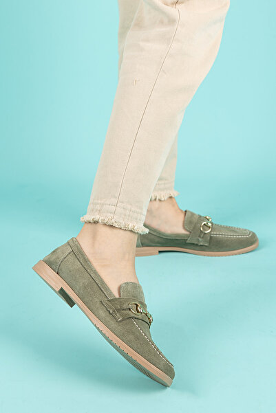 Getcho Жіночі замшеві лофери з пряжкою, хакі