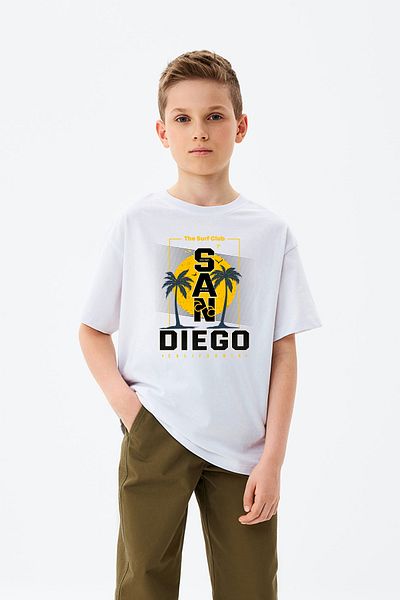 MYADA Tricou pentru băiat cu imprimeu scris de soare San Diego