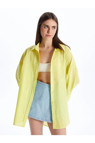LC Waikiki LCW DREAM Hemdkragen Einfarbig Langarm Damen Strandkleid