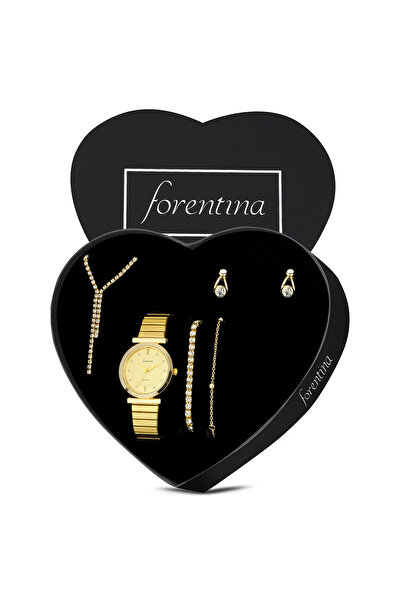 Forentina Gold Su Yolu Kolye Küpe Bileklik Saat Hediye Set PS3516