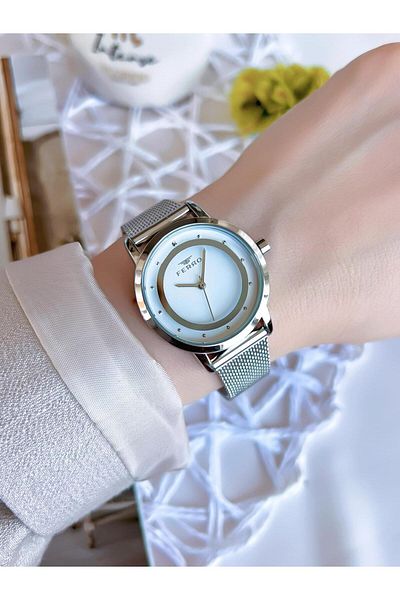FERRO Silver Straw Cord Colorfast 30 Meters Water Resistant Special Design Women's Wristwatch 40090
