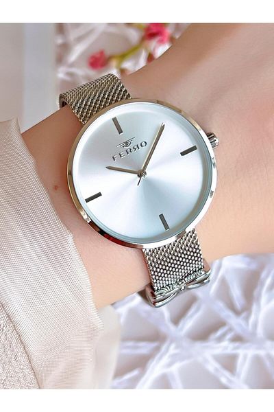 FERRO Silver Straw Cord Colorfast 30 Meters Water Resistant Special Design Women's Wristwatch 21045