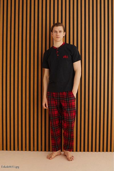 Pijamoni Men's Plaid Pajama Set 100% Cotton