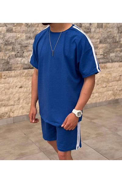 viperkombin Striped Shorts T-Shirt 2-Piece Set with Piping