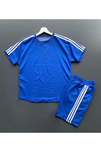 viperkombin Striped Shorts T-Shirt 2-Piece Set with Piping