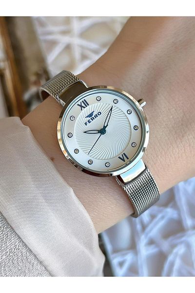 FERRO Silver Straw Cord Colorfast 30 Meters Water Resistant Special Design Women's Wristwatch 1618AB