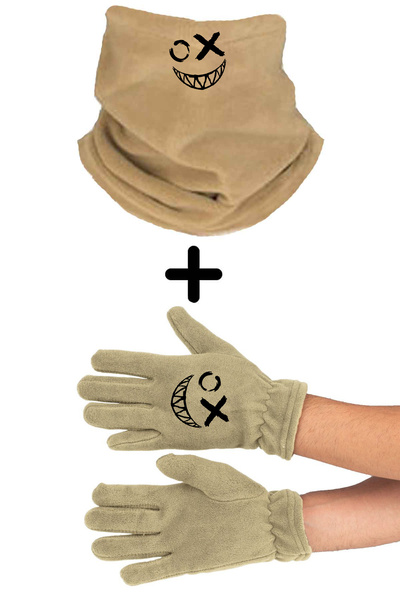 Fanze Set de căciulă și mănuși cu guler cu model emoji - Zrn4934