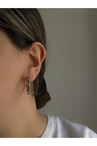 Owentis Çelik Silver Vintage Burgu Halka Küpe 3 Cm -kararma Yapmaz-