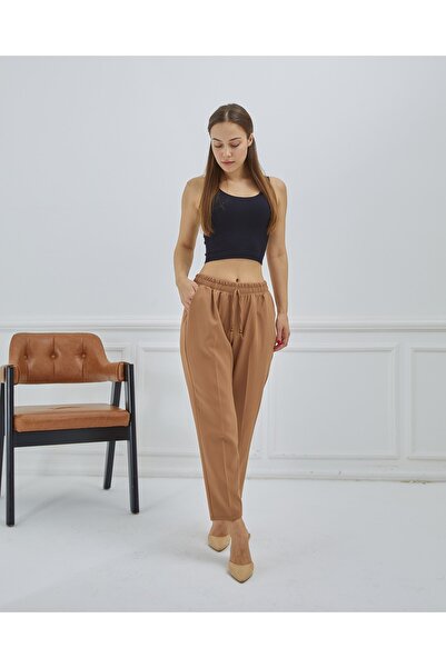 Wazze Duble Kumaş Beli Bağcıklı Havuç Paça Pantolon