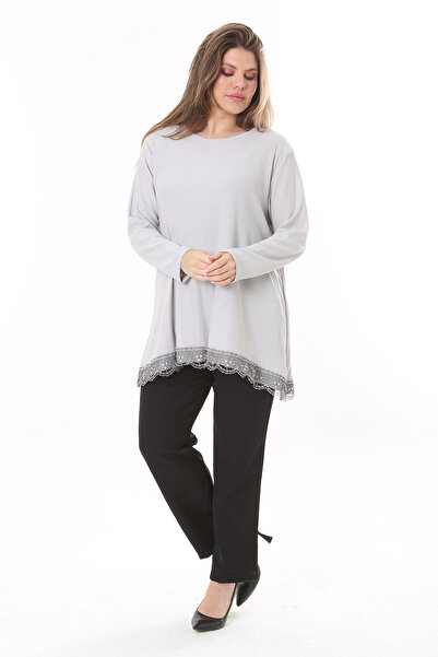 Şans Жіноча великого розміру сіра спідниця з мереживною обробкою та тюлевою спідницею 65N37786