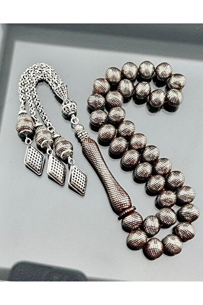 ejder Gümüş İşlemeli Kuka Tesbih 9x10 mm Şalgam Kesim Çeşmi Bülbül Modeli Güm...