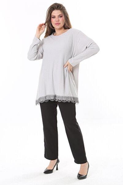 Şans Жіноча великого розміру сіра спідниця з мереживною обробкою та тюлевою спідницею 65N37786