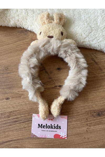 MeloKids تاج أذن أرنب من القطيفة مع ريش
